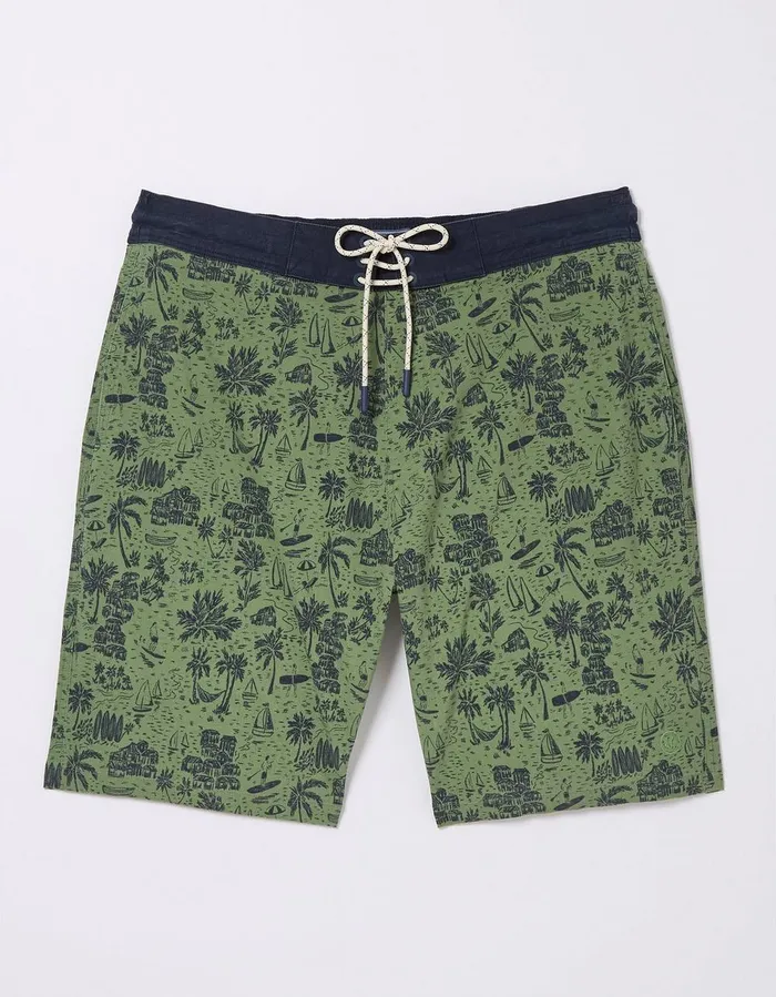 Camber Beach Print Swim Shorts Green Men FatFace Swimwear