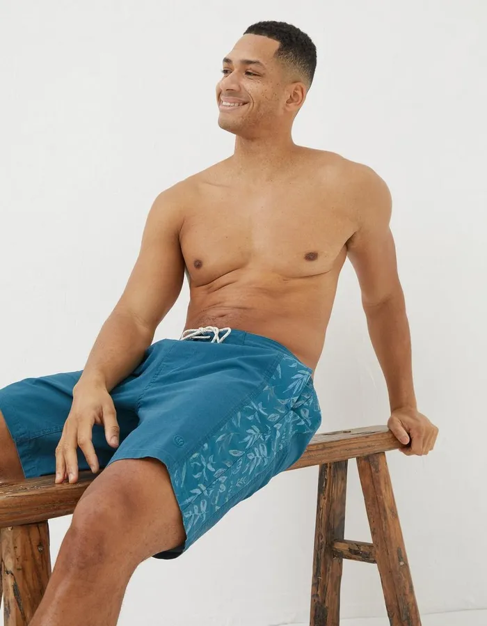 Camber Panel Print Swim Shorts Teal Green Men FatFace Swimwear