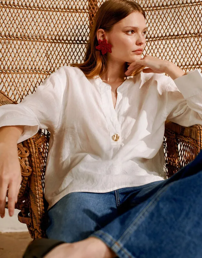 Camille Button Linen Top White Women Monsoon Tops and Blouses