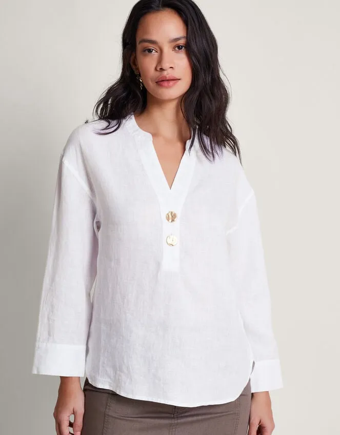 Camille Button Linen Top White Women Monsoon Tops and Blouses