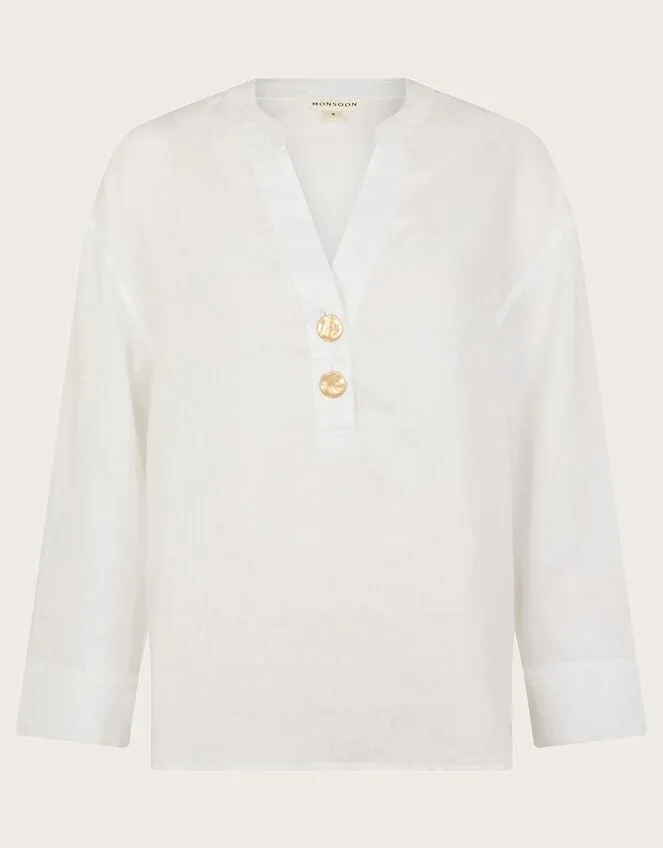 Camille Button Linen Top White Women Monsoon Tops and Blouses
