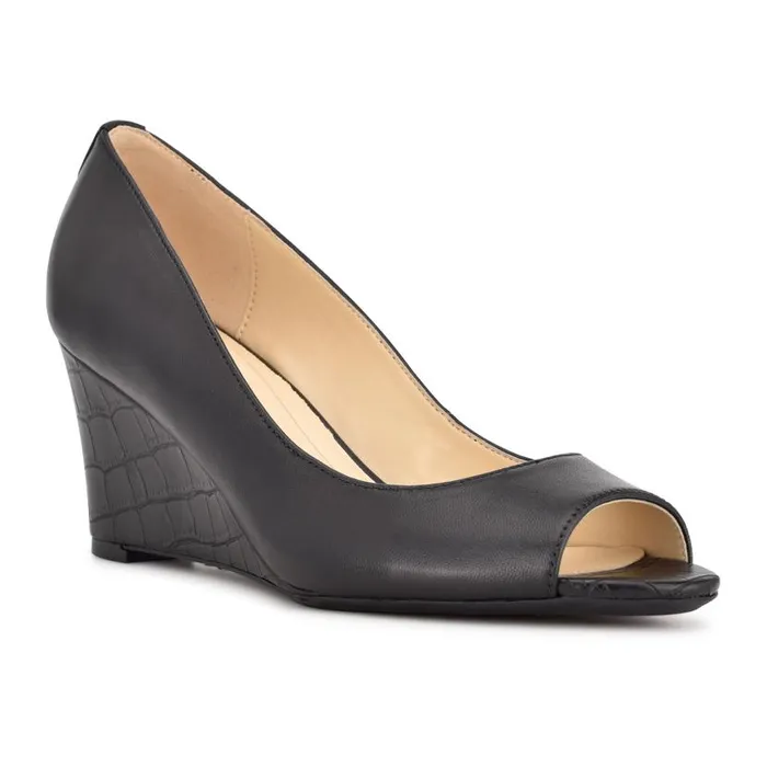 Cape 92159 Dress Wedges Black Leather Women Nine West Heels