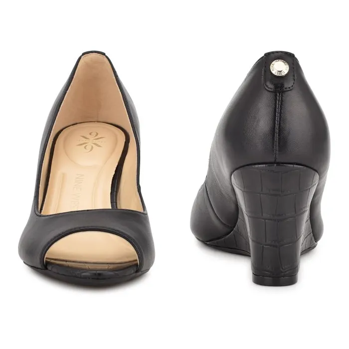 Cape 92159 Dress Wedges Black Leather Women Nine West Heels