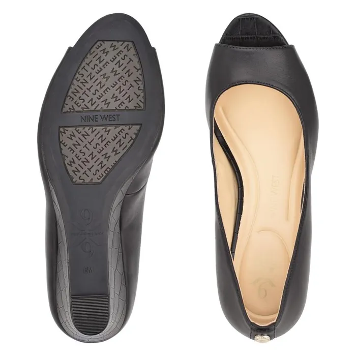 Cape 92159 Dress Wedges Black Leather Women Nine West Heels