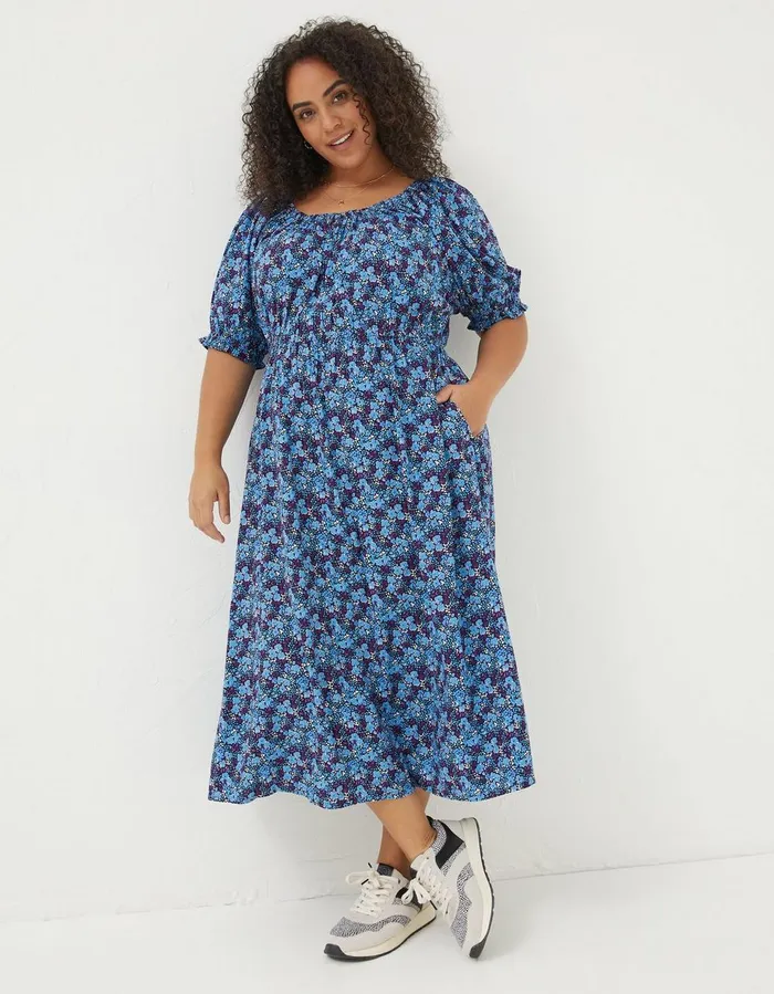 Carey Ink Floral Midi Dress Dark Purple Women FatFace Dresses