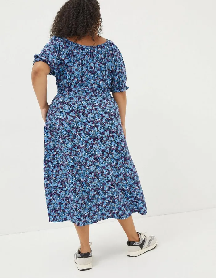Carey Ink Floral Midi Dress Dark Purple Women FatFace Dresses