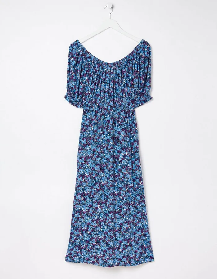Carey Ink Floral Midi Dress Dark Purple Women FatFace Dresses