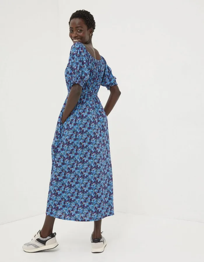 Carey Ink Floral Midi Dress Dark Purple Women FatFace Dresses