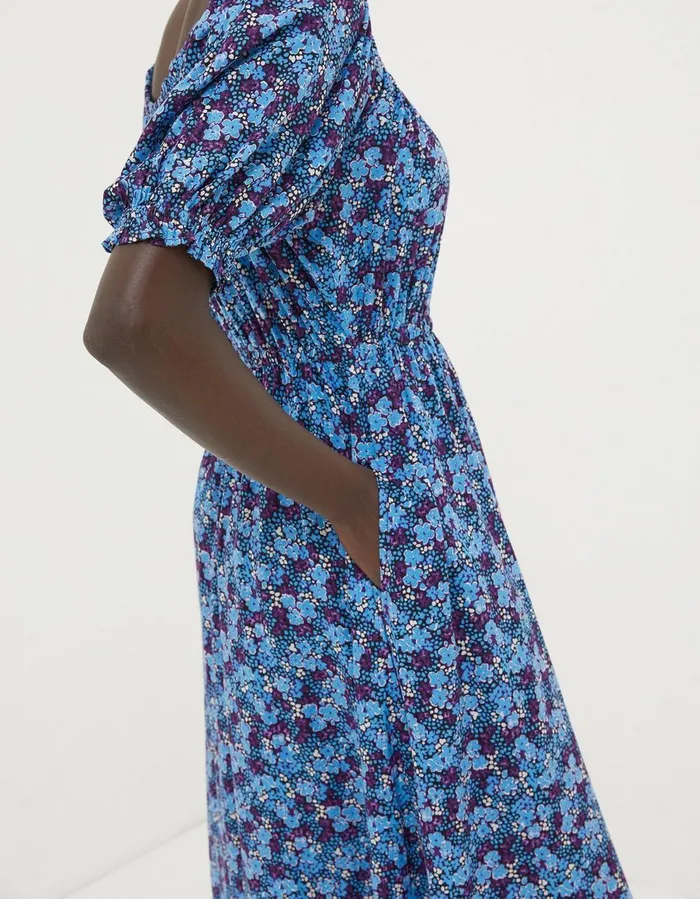 Carey Ink Floral Midi Dress Dark Purple Women FatFace Dresses