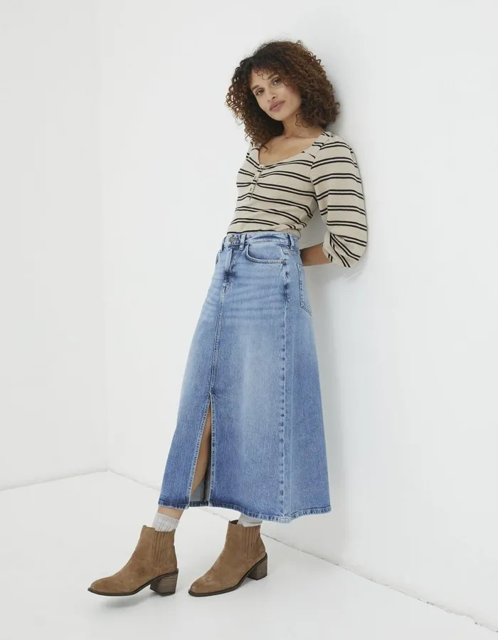 Carla Denim Midi Skirt Washed Blue Women FatFace Skirts