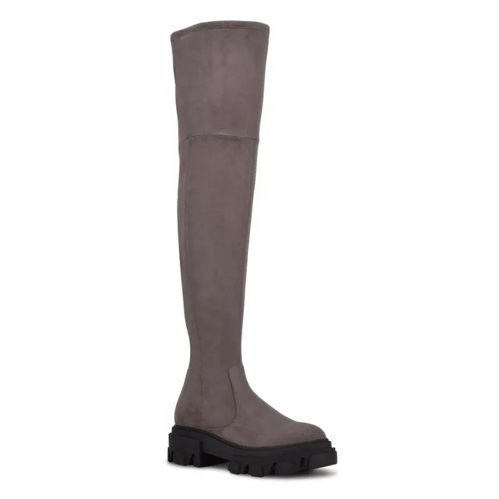 Cellie Over The Knee Lug Sole Boots Charcoal Women Nine West Boots and Booties