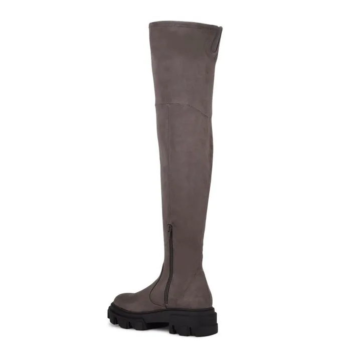 Cellie Over The Knee Lug Sole Boots Charcoal Women Nine West Boots and Booties