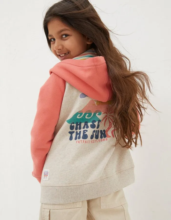 Chase Sun Zip Through Hoodie Natural Girls FatFace Sweatshirts and Hoodies
