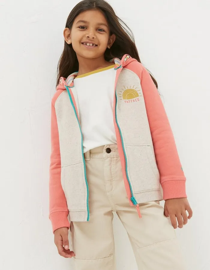 Chase Sun Zip Through Hoodie Natural Girls FatFace Sweatshirts and Hoodies