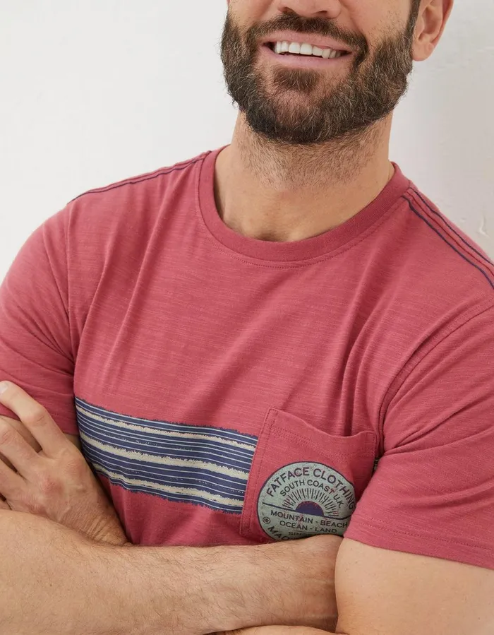 Chest Stripe Badge TShirt Rose Pink Men FatFace TShirts