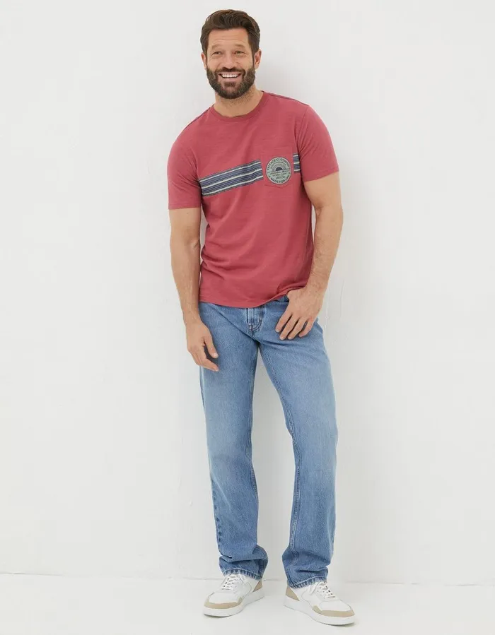 Chest Stripe Badge TShirt Rose Pink Men FatFace TShirts