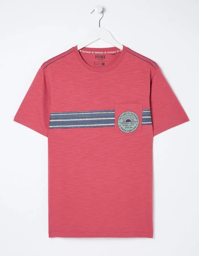 Chest Stripe Badge TShirt Rose Pink Men FatFace TShirts