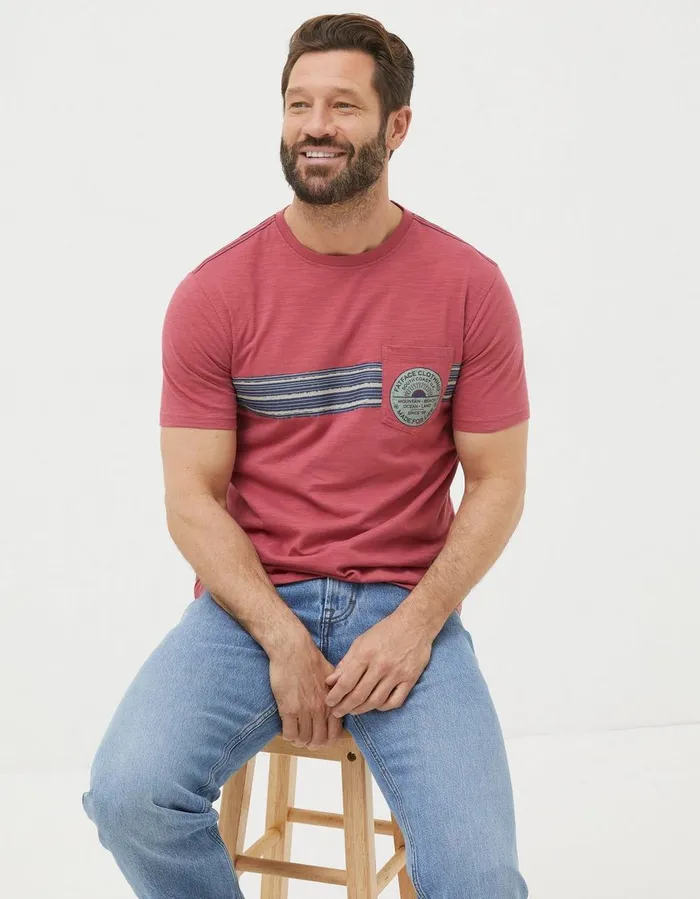 Chest Stripe Badge TShirt Rose Pink Men FatFace TShirts