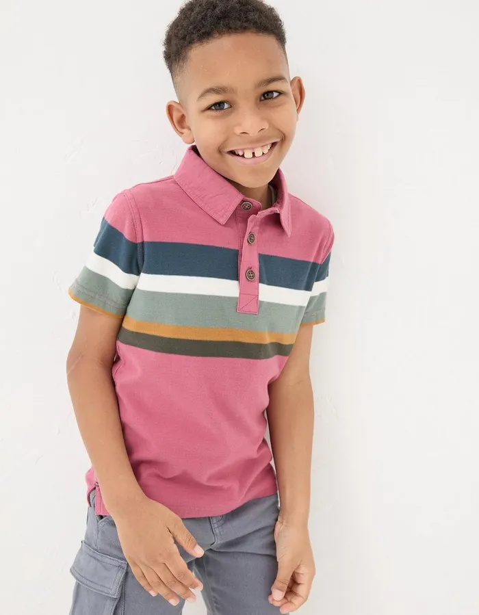 Chest Stripe Polo TShirt Dark Pink Boys FatFace TShirts and Polos