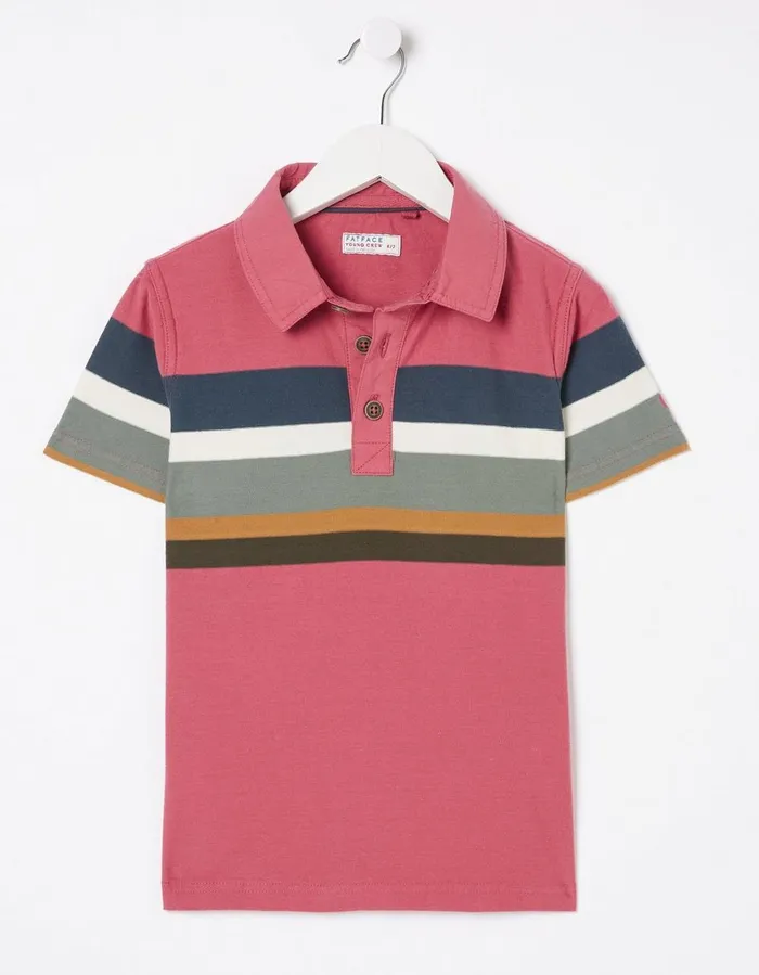 Chest Stripe Polo TShirt Dark Pink Boys FatFace TShirts and Polos