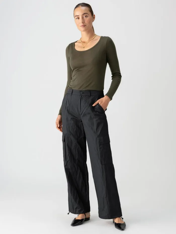 Cinched Nylon SemiHigh Rise Cargo Pant Black Women Sanctuary Clothing Pants