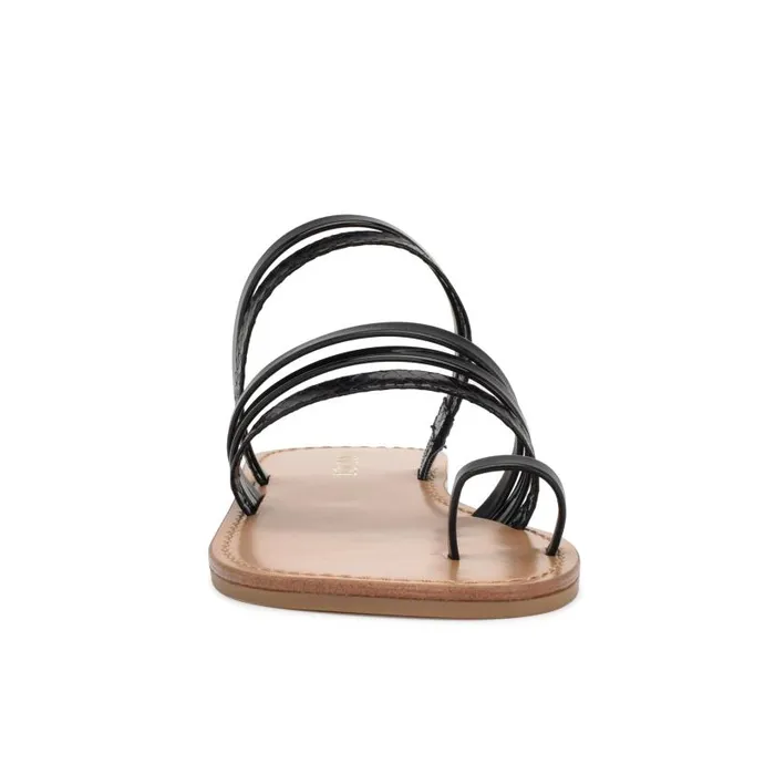 Cins Toe Ring Flat Strappy Slide Sandals Black Women Nine West Sandals
