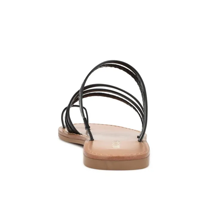 Cins Toe Ring Flat Strappy Slide Sandals Black Women Nine West Sandals