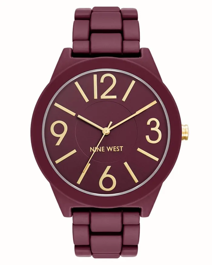 Classic Rubberized Bracelet Watch Burgundygold WomenMen Nine West Watches