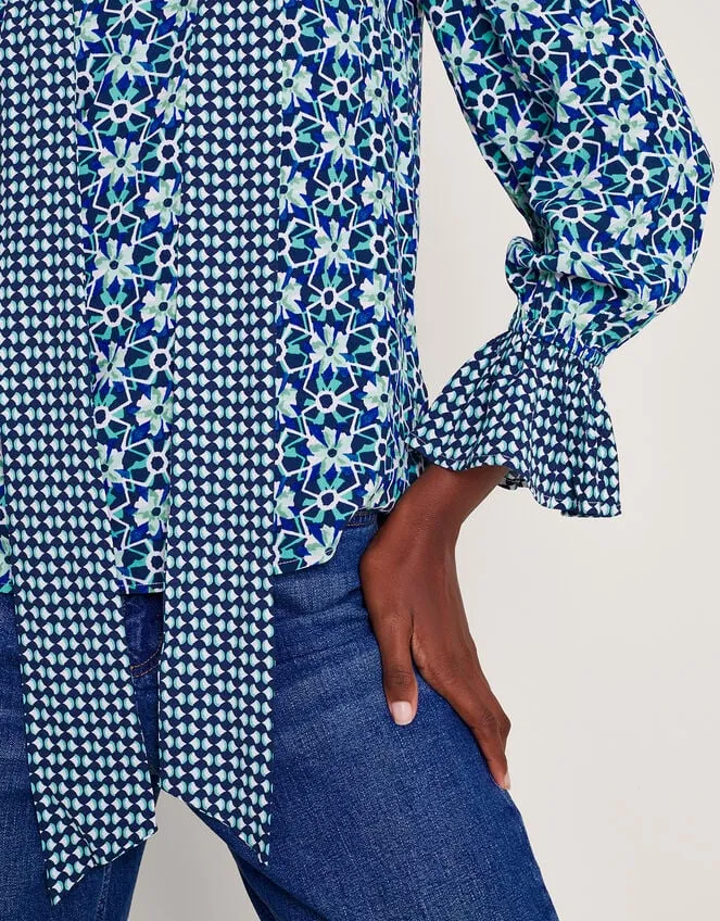 Clover Print Pussybow Blouse Blue Women Monsoon Tops and Blouses