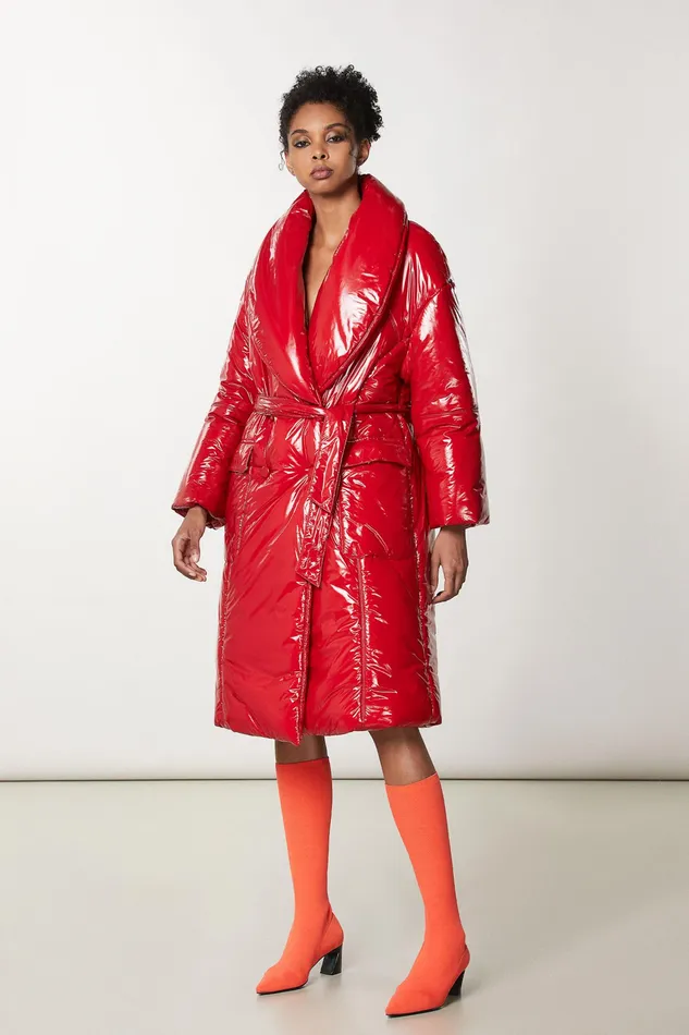 Coats Women Patrizia Pepe DoubleBreasted Coat With Belt Infrarouge Red