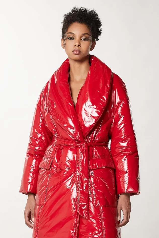 Coats Women Patrizia Pepe DoubleBreasted Coat With Belt Infrarouge Red