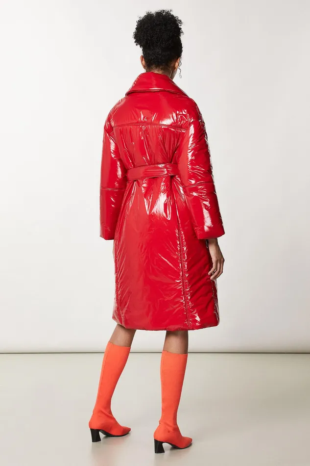 Coats Women Patrizia Pepe DoubleBreasted Coat With Belt Infrarouge Red