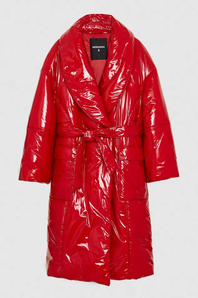 Coats Women Patrizia Pepe DoubleBreasted Coat With Belt Infrarouge Red