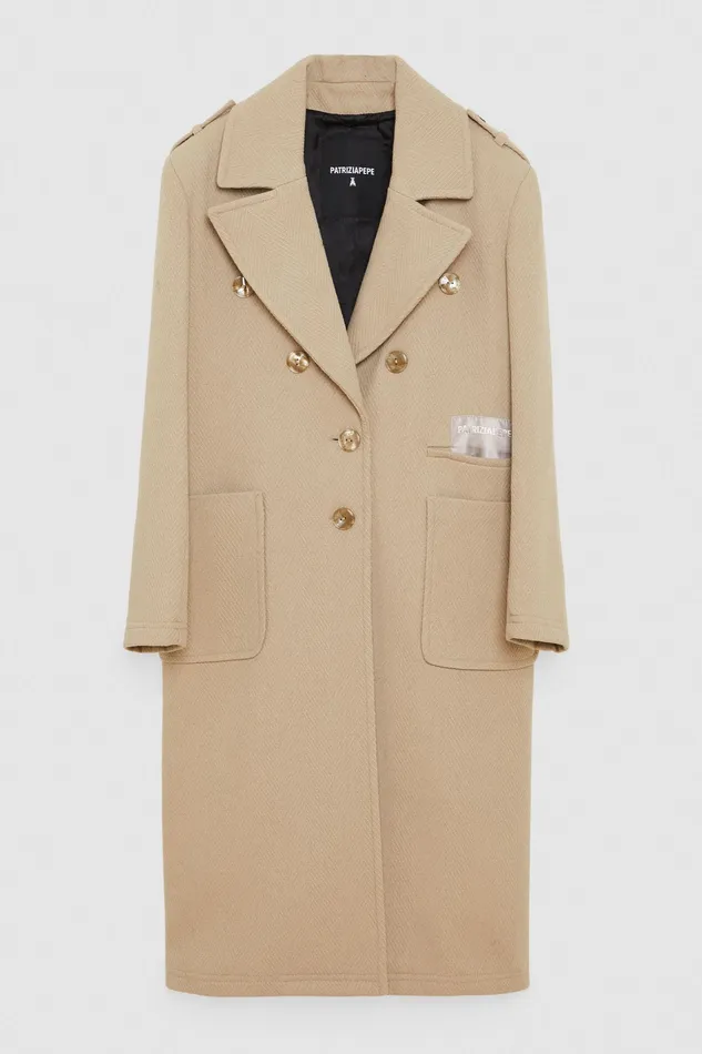 Coats Women Patrizia Pepe Masculine Cut Coat Craft Beige
