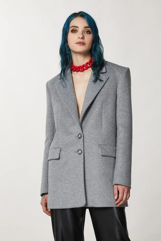 Coats Women Patrizia Pepe WoolBlend Jacket Coat Grigio Chiaro Mel