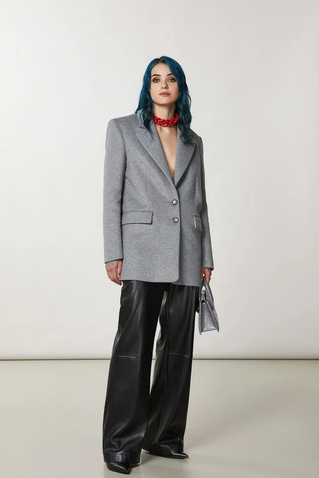 Coats Women Patrizia Pepe WoolBlend Jacket Coat Grigio Chiaro Mel