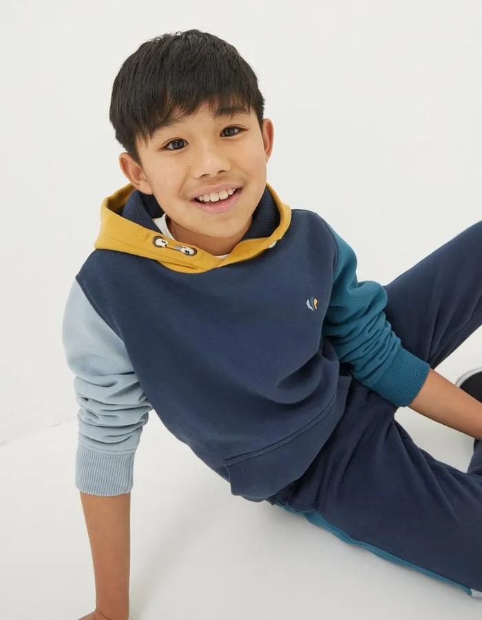 Colour Block Popover Hoodie Navy Boys FatFace Sweatshirts and Hoodies
