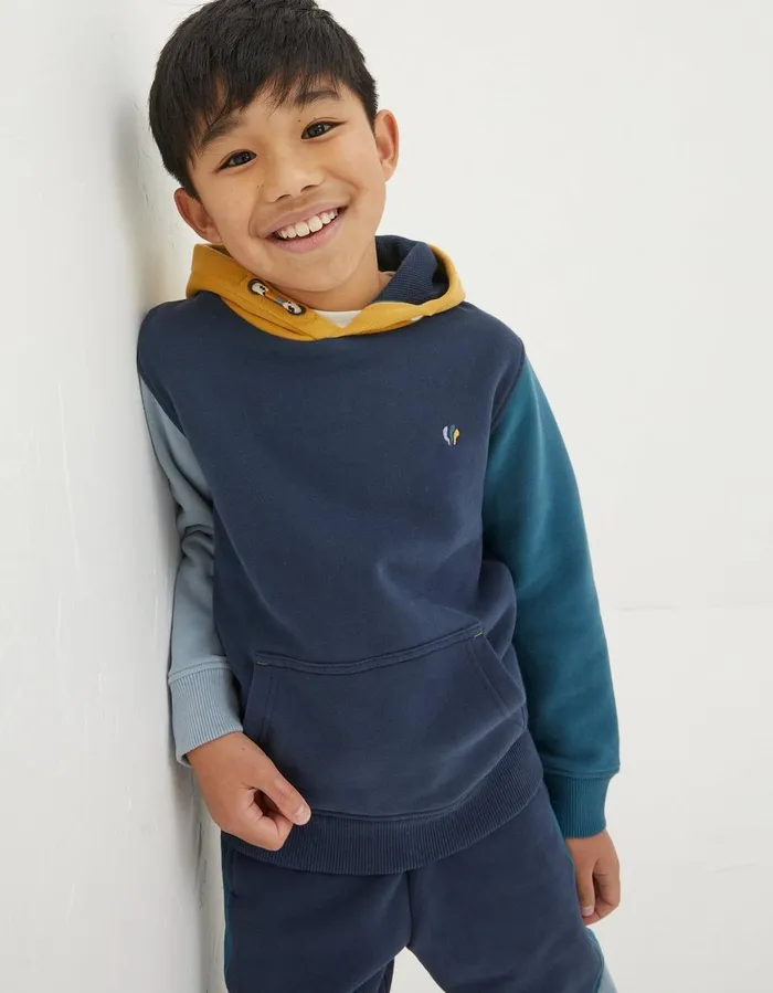 Colour Block Popover Hoodie Navy Boys FatFace Sweatshirts and Hoodies