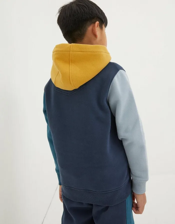 Colour Block Popover Hoodie Navy Boys FatFace Sweatshirts and Hoodies