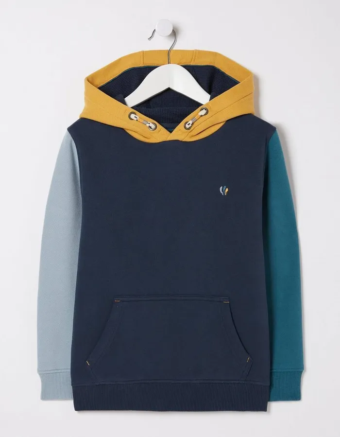 Colour Block Popover Hoodie Navy Boys FatFace Sweatshirts and Hoodies