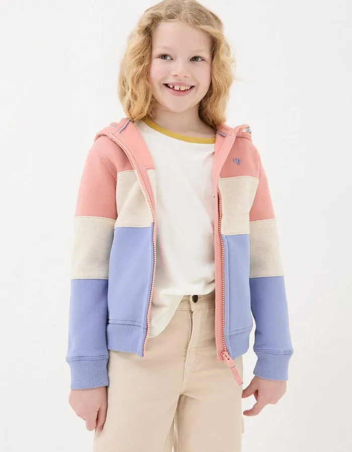 Colour Block ZipThrough Hoodie Washed Blue Girls FatFace Sweatshirts and Hoodies