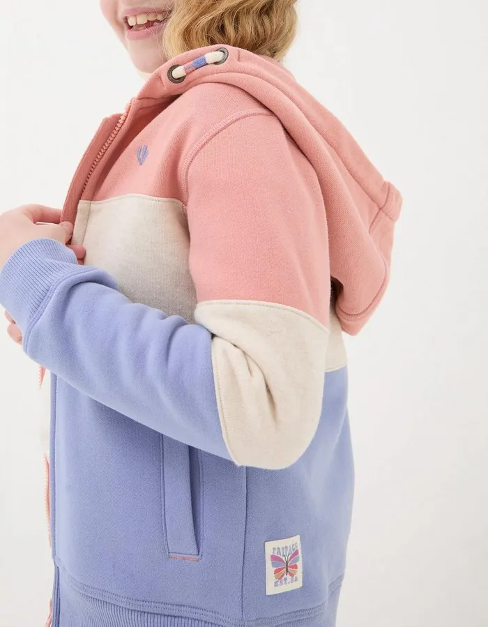 Colour Block ZipThrough Hoodie Washed Blue Girls FatFace Sweatshirts and Hoodies
