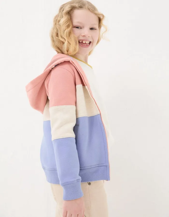Colour Block ZipThrough Hoodie Washed Blue Girls FatFace Sweatshirts and Hoodies