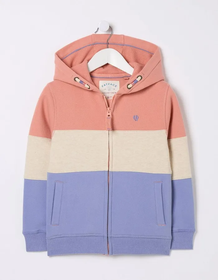 Colour Block ZipThrough Hoodie Washed Blue Girls FatFace Sweatshirts and Hoodies