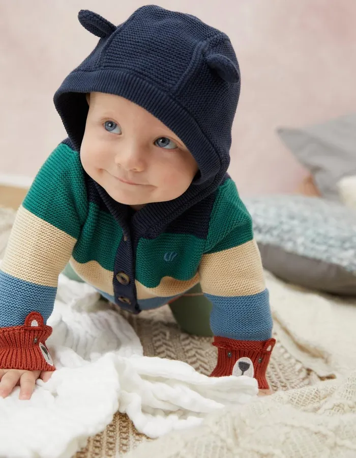 Colourblock Hooded Cardigan Baby FatFace Knitwear