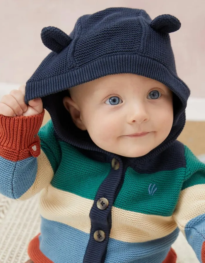 Colourblock Hooded Cardigan Baby FatFace Knitwear