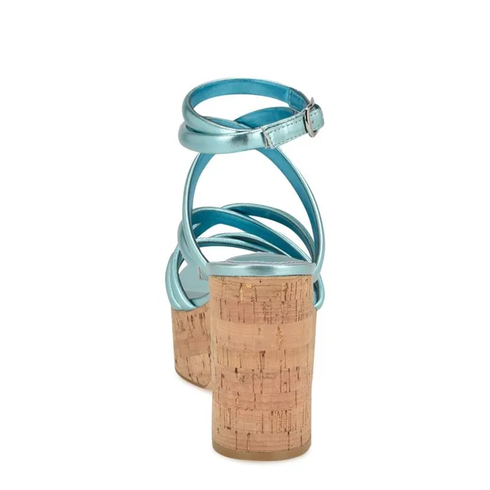 Corke Platform Wedge Strappy Sandals Light Blue Women Nine West Sandals