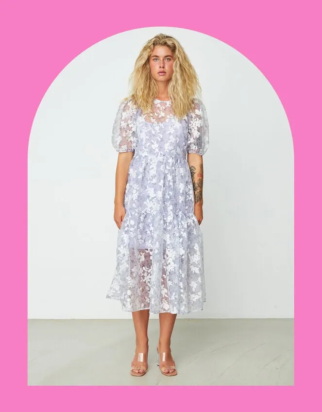 Crs Floral Mesh Dress Purple Women Monsoon Dresses