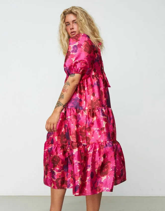 Crs Tiered Floral Dress Pink Women Monsoon Dresses