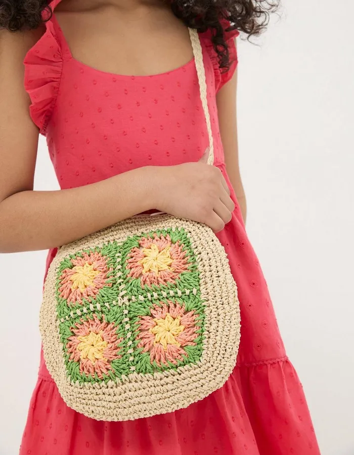 Crochet Straw Bag Natural Girls FatFace Accessories